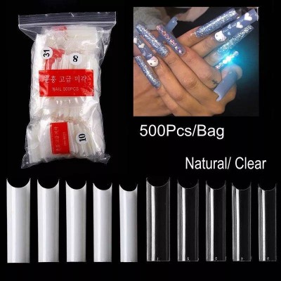 500pcs/ Bag Xxl C Curve Nail Tips Clear Extra Long Curved Half Cover False Acrylic Nail Tips